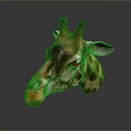 Detailed Giraffe Head With Brown Spots And Horns On Dark Background