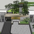 Modern gatehouse entrance axis opposite landscape wall 3d model