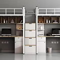 Modern Bunk Beds Interior With Built In Desks Storage Cabinets And Computers 3d model