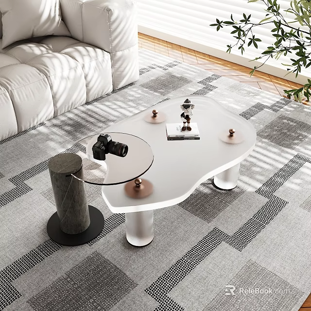 Modern White Coffee Table With Glass Top And Copper Accents 3d model 