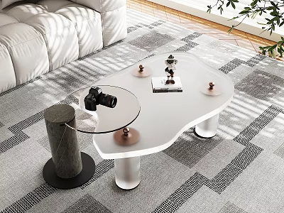 Modern White Coffee Table With Glass Top And Copper Accents 3d model