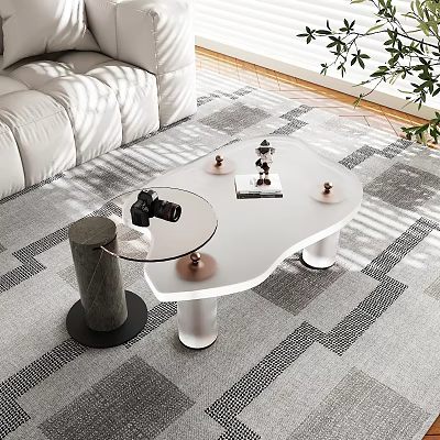 Modern White Coffee Table With Glass Top And Copper Accents 3d model