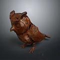 Artistic Rusted Metal Owl Sculpture With Detailed Feather And Lifelike Pose