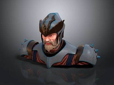 Man In Detailed Armor With Spiked Helmet And Shoulder Plates 3D Bust Model 3d model