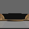 Stage Design With Curved Orange Wings Black Backdrop And Reflective Floor 3d model