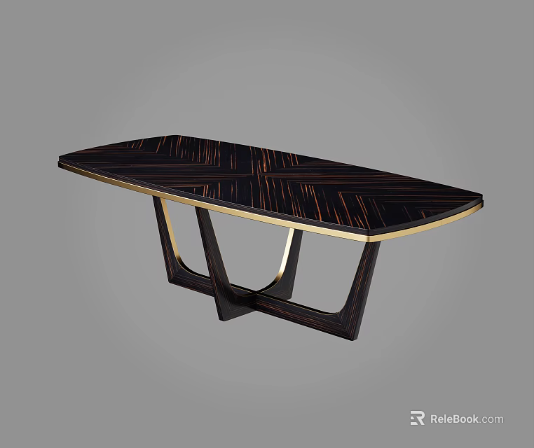 Modern Luxury Dining Table With Black Brown Geometric Pattern Surface And Black Gold Legs 3d model 