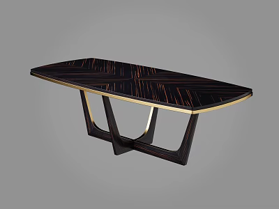 Modern Luxury Dining Table With Black Brown Geometric Pattern Surface And Black Gold Legs 3d model