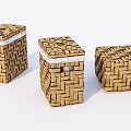 Set of Three Decorative Woven Square Storage Baskets With Colorful Trim