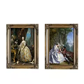 Classical Oil Paintings With Golden Frames Elegant Ladies Classical Figures And Indoor Outdoor Settings