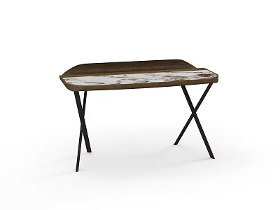 Modern Wooden Desk With X Shaped Black Metal Legs And Textured Surface Top 3d model