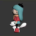 Cartoon Game Character With Teal Hair Black Hat Pink Top Red Scarf And White Dog