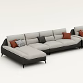 Modern L Shaped Sofa Set With Orange Gray And Patterned Cushions 3d model