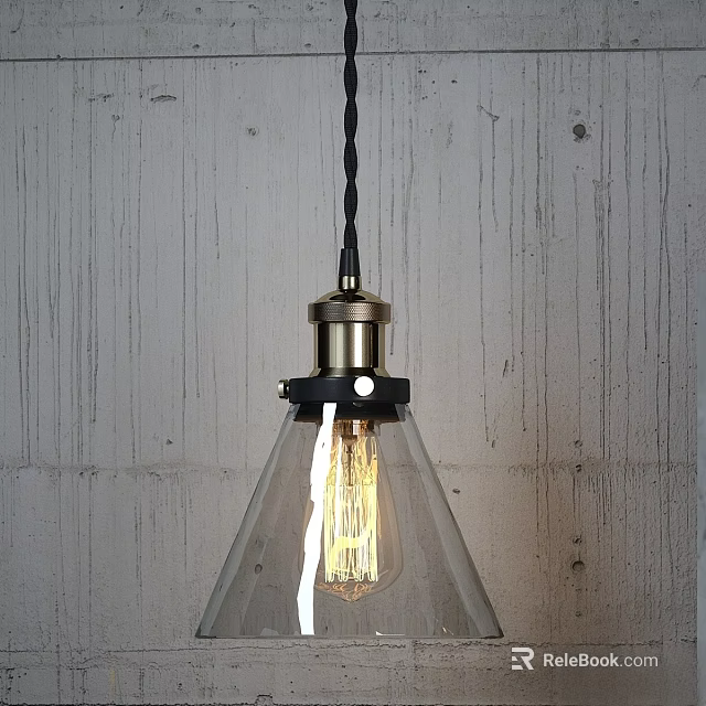 Vintage Industrial Pendant Light With Clear Glass Shade Edison Bulb And Black Cord 3d model 