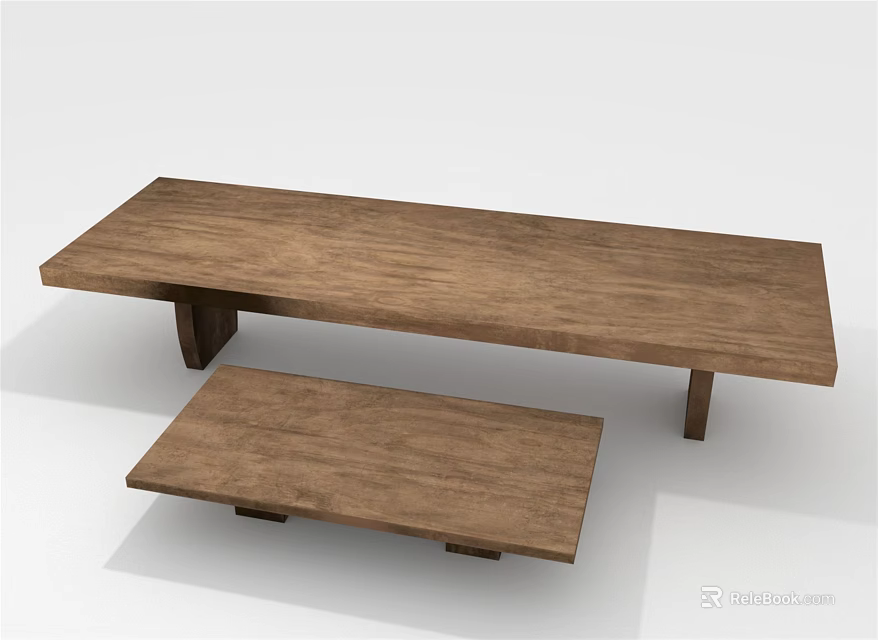 Wooden Two Piece Rectangular Coffee Table Set For Modern Living Room 3d model 