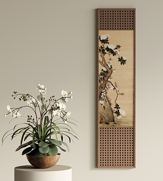 New Chinese Style Vintage Decorative Painting New Chinese Style Vase Flower Art 3d model