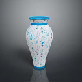 White Ceramic Sculpture Vase Featuring Blue Decorative Patterns And Reflective Surface 3d model