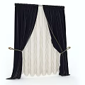 Dark and White Double Layer Interior Curtains With Vertical Stripes Pleated Inner And Gold Tiebacks