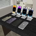 Multiple Smartphones on Stands Display Various Colors and Screen Contents