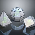 Scenic Green Plant Landscapes Inside Transparent Geometric Glass Structures On Reflective Surface