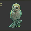 Detailed Colorful Owl Sculpture With Orange Pink Feathers On Decorative Base Against Dark Background