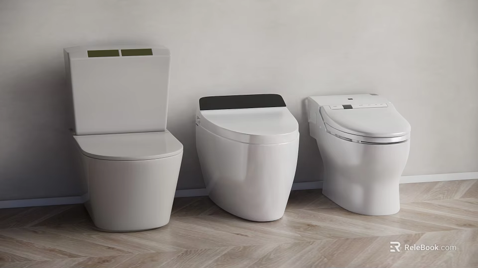 Three Modern White Toilets with Contemporary Design and Functional Features 3d model