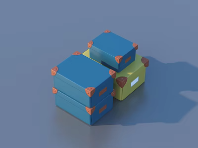 Colorful Storage Boxes For Home Organization With Blue Green Cases And Brown Corner Accents 3d model