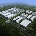 Modern Industrial Factory Complex With Multiple Flat Roof Buildings Greenery And Roads