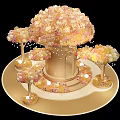 Elegant Floral Installation With Pastel Flower Trees Hanging Lights And Round Platform 3d model