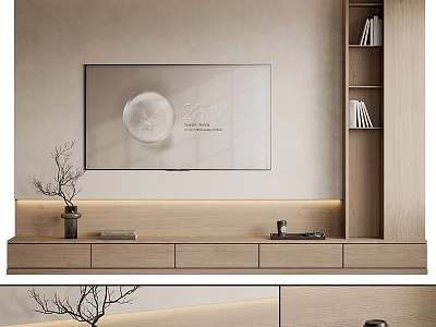 Modern Wooden TV Stand with Flat Screen TV Decorative Branch Side Shelves and Drawers 3d model