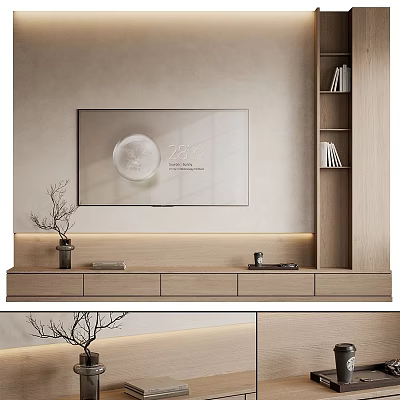 Modern Wooden TV Stand with Flat Screen TV Decorative Branch Side Shelves and Drawers 3d model