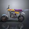 Vintage Yellow Motorcycle With Purple Seat And Metallic Frame Details