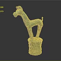 Ancient Bronze Animal Sculpture With Greenish Patina Standing On Cylindrical Pedestal Base