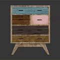 Vintage Colorful Wooden Dresser With Various Colored Drawers And Three Legs