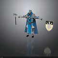 Blue Armored Warrior With Crown Cloak Hammer And Shield Design 3d model