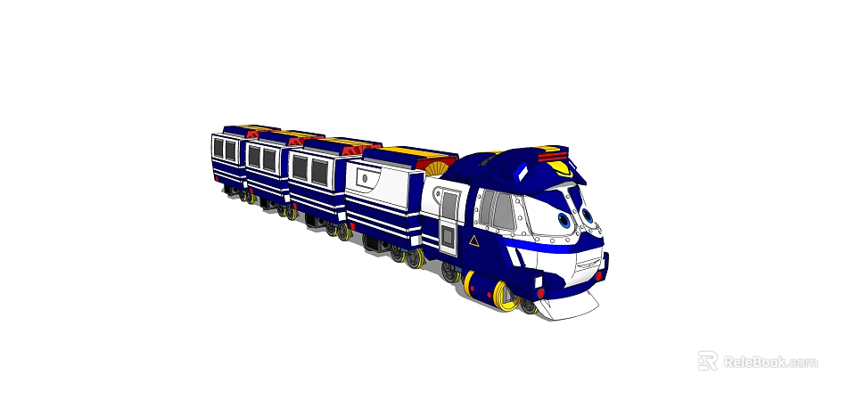 Electric Toy Train with Blue White Carriages and Cartoon Face for Kids 3d model 