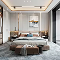 Modern Bedroom Interior Design With Comfortable Bed Nightstands Table Lamps Rug And Wall Artwork
