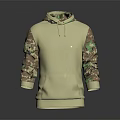Casual Beige Hooded Sweatshirt With Camouflage Sleeves Front Pocket And Drawstring