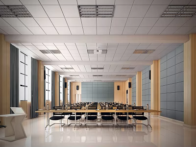 Modern Conference Room Interior Design With Long Table Chairs And Paneled Walls 3d model