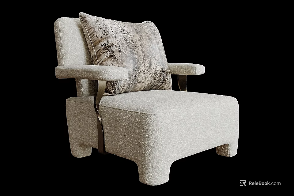 Modern Beige Upholstered Accent Chair With Patterned Cushion And Armrests 3d model