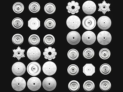Ceiling Medallions Displaying Various Decorative Patterns And Styles In White On Black Background 3d model