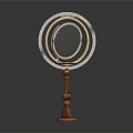 Decorative Round Mirror With Metal Frame And Wooden Base For Home Decoration