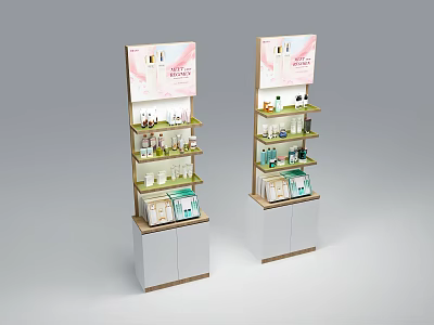Retail Display Shelves With Multiple Layers For Cosmetics And Advertising Panels 3d model