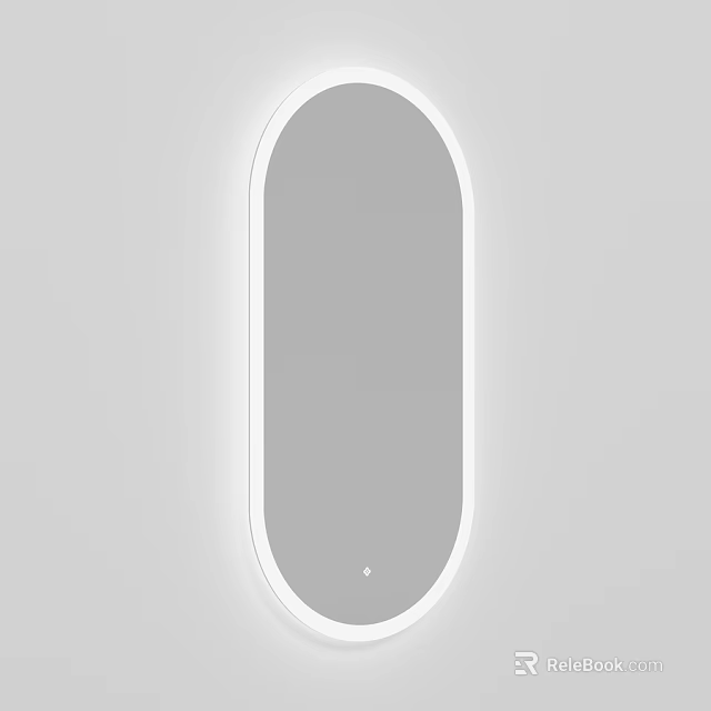 Oval Mirror with White Frame and LED Light Strip Mounted on Grey Wall 3d model 
