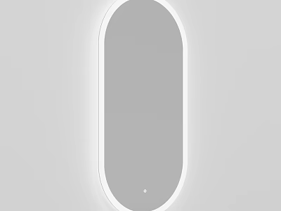 Oval Mirror with White Frame and LED Light Strip Mounted on Grey Wall 3d model