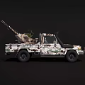 Tactical Camouflage Military Truck With Mounted Weapon On Off Road Bed
