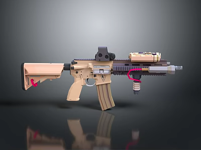 Modern Tactical Assault Rifle With Tan Black Finish Scope Textured Grip And Magazine 3d model