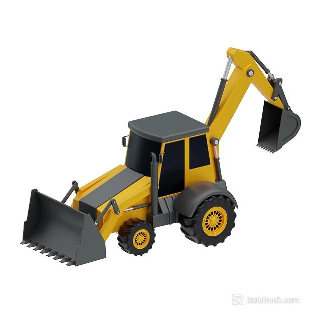 Yellow Heavy Duty Utility Vehicle With Front Loader Bucket Backhoe Arm And Large Tires 3d model 
