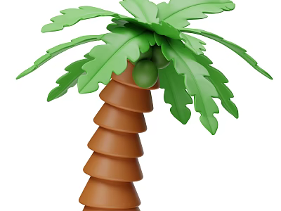 Cartoon Palm Tree With Green Leaves Brown Spiral Trunk And Top Fruits 3d model
