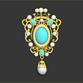 Golden Decorative Lifestyle Accessory With Turquoise Gemstone White Beads And Pearl Pendant