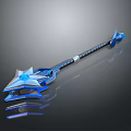 Blue Star Shaped Weapon With Long Metallic Handle And Decorative Details